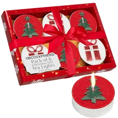 Image de DECO EXPRESS Lot de Bougies Chauffe Plat Noël, Multipack avec 2,5, 3 ou 6 Heures Combustion Non Parfumé Déco Noel (Rouge/Blanc 6)