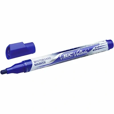 Image de BIC Velleda Liquid Ink Feutres Premium pour Tableau Blanc Effaçables à Sec Avec Pointe Conique Medium Encre liquide Bleue, Boîte de 12