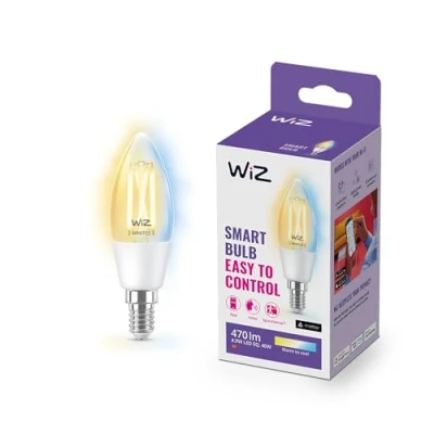 Image de WiZ ampoule LED Connectée Wi Fi, claire, Flamme E14, Nuances de Blanc, équivalent 40W, 470 lumen, fonctionne avec Alexa, Google Assistant et Apple HomeKit