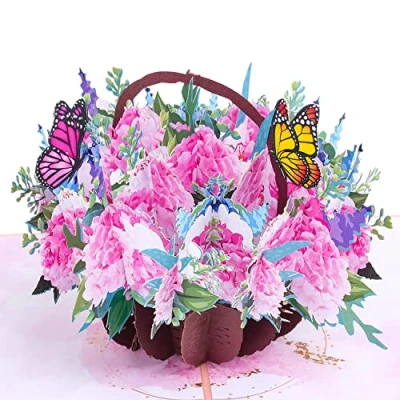 Image de Favour Pop Up® Carte de vœux 3D, une corbeille fleurs multicolores pour un anniversaire ou convalescence réjouit. Idéal aussi bon d&#039;achat, TL082