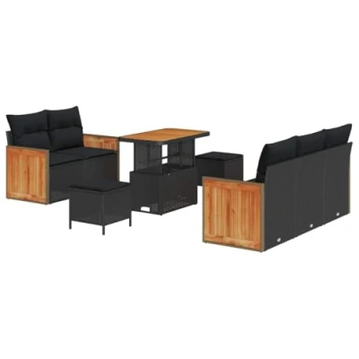 Image de Ensemble de 8 canapés jardin avec coussins en rotin noir, 3 noir 3363685