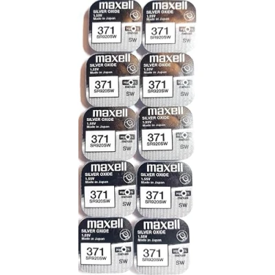 Image de Felixmania® Lot de 10 piles bouton montre Maxell AG 6 à l&#039;oxyde d&#039;argent, 371, SR920W, 1,55 V