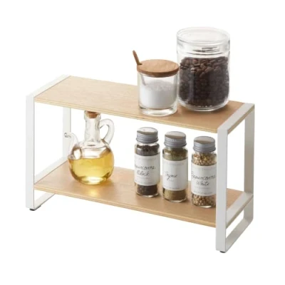 Image de Yamazaki 7816 TOSCA Support de cuisine à 2 niveaux, blanc, Acier/Bois, minimaliste, 33 x 12 19 c m