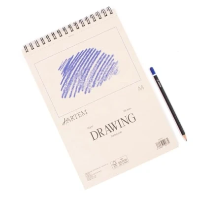 Image de Hartem Bloc notes 100 feuilles à anneaux + crayon graphite 2B Poids 90g/m2 Format A4 (21 x 29,7 cm)