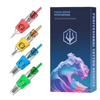 Image de POSEIDON Lot de 20 aiguilles tatouage jetables avec cartouches sécurité à membrane # 12 Aiguille standard pour stylo (1205RL)