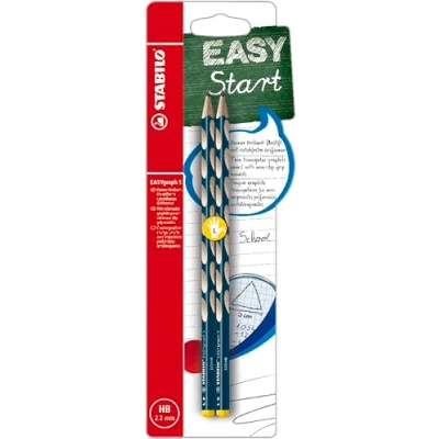 Image de Crayon graphite gaucher STABILO EASYgraph S Pack de 2 crayons ergonomiques fins HB (bleu ardoise)