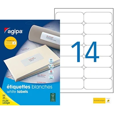Image de Apli Agipa Pochette Étiquettes Adhésives Blanches Multi Usages Coins Arrondis 99,1 x 38,1 mm Certifié FSC 350