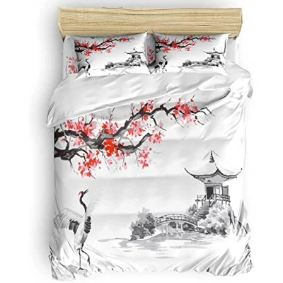 Image de WQIZXCW Set Housse de Couette 240 x 260 Style Japonais avec 2 Taies d&#039;oreillers 65 cm Parure Lit Personnes Microfibre Fermeture Éclair