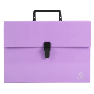 Image de Exacompta Réf. 56767E Carton de 4 trieurs valisette avec poignée Aquarel soufflets renforcés multicolores fermeture par bouton clip 18 compartiments dim 32x24 cm pour A4 corail