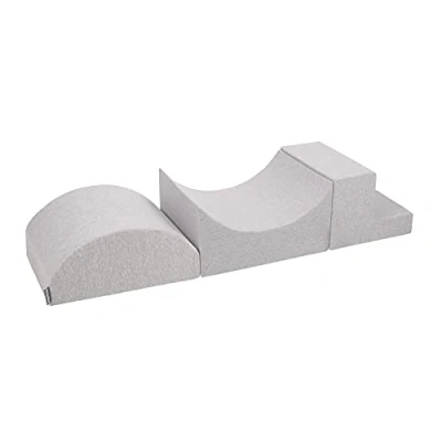 Image de KiddyMoon Aire De Jeux en Mousse pour Enfants, Élément Rampe/Semi Rouleau/Marches, Gris Clair