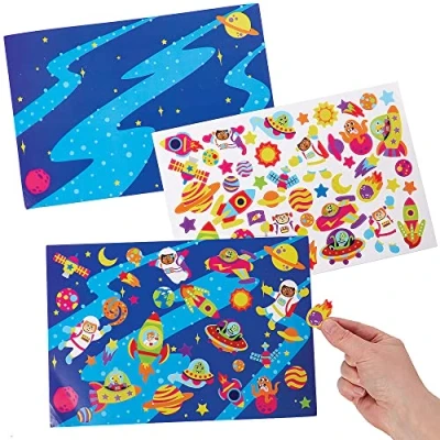 Image de Baker Ross Scènes avec Autocollants motif Système Solaire Lot de 5, pour Enfants (FX307)