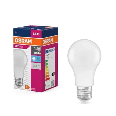Image de OSRAM LED Star Value ampoule classique A60 pour douille E27, forme de poire, FR 806 lumens, blanc froid (4000K), remplacement des ampoules à incandescence classiques 60W, non dégradable