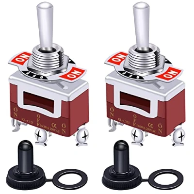 Image de Taiss Lot de 2 interrupteurs à bascule momentanés très résistants pour 16 A 250 V SPDT 3 positions (ON) OFF ressort + couvercles étanches TEN 123