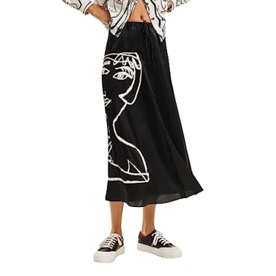Image de Desigual ARTY FACE MIDI Jupe trapèze, Femme, Taille: Large, Black