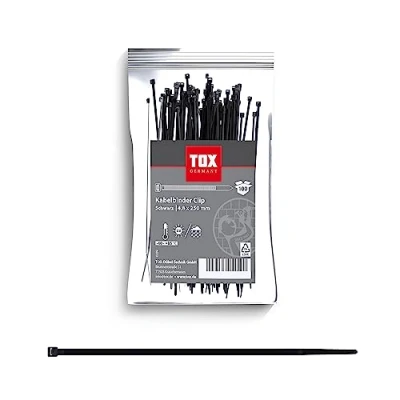 Image de TOX Collier de serrage Clip, noir, résistant aux UV, utilisation universelle à l&#039;intérieur et l&#039;extérieur, pour une fixation sûre dans la maison, taille 4,8 x 250 mm, 100 pièces, 099600027