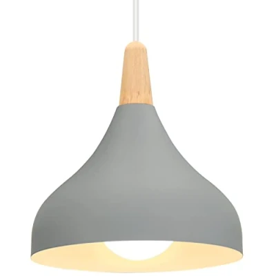 Image de iDEGU Lustre Suspension Rétro Luminaire Moderne Style Demi Cercle Plafonnier E27 en Bois Métal Lampe pour Chambre Salle à Manger Cuisine, Ø 20CM (Gris 1 pack)