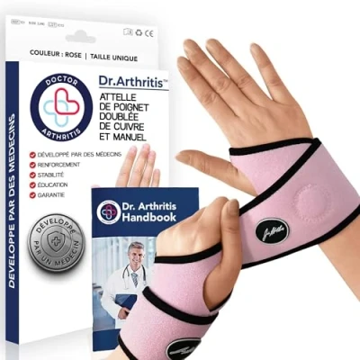 Image de Orthese Poignet Infusée de Cuivre Conçue par des Médecins, Attelle Gauche et Droit, Protege poignet/Orthese Pouce, Support Nuit pour Femmes Hommes [Rose, Paire]