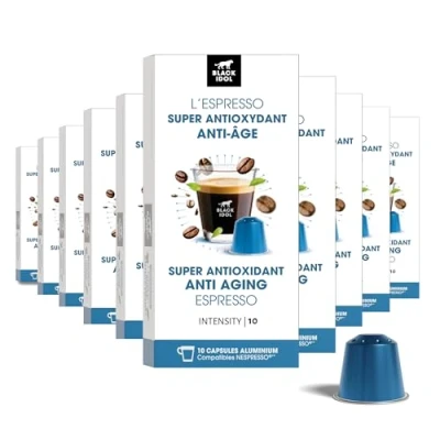 Image de CAFE SUPER ANTIOXYDANT ANTI ÂGE BLACK IDOL 100 CAPSULES compatibles avec NESPRESSO* ORIGINAL Intensite 10 Café enrichi aux polyphénols antioxydants naturels