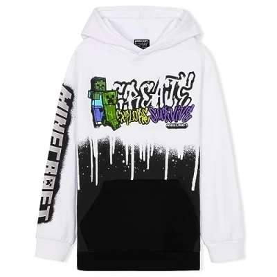 Image de Minecraft Sweat Enfant, à Capuche Enfant Garçon, Pull Mode Ado 5 14 Ans (Blanc/Noir, 7 8 Ans)
