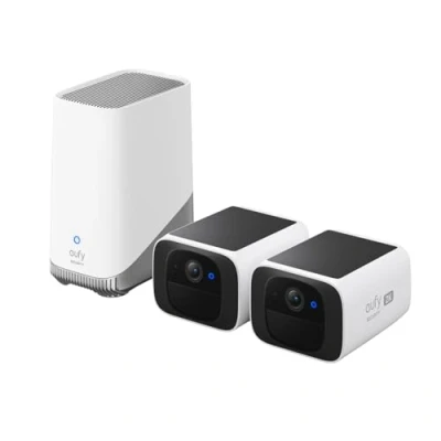 Image de eufy Security SoloCam S220 2 Pack + Homebase3, Camera Surveillance WiFi exterieure sans Fil Solaire, résolution 2K, Compatibile avec Alexa, Wi FI 2,4 GHz, Frais Mensuels