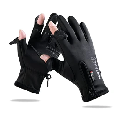 Image de NewDoar Gants d&#039;hiver de Pêche 2 Doigts coupés Flexibles pour Hommes et Femmes la Photographie à Mouche sur Glace Course Pied Écran Tactile Randonnée Jogging Cyclisme XL