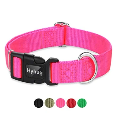 Image de Collier de Couleur Solide Classique pour Les Chiens Moyens, Ajustement Conception Unique. Glissière Triglide (Boucle) Peut étiquette nom attachée. (Moyen Modèle M, Rose Vif)