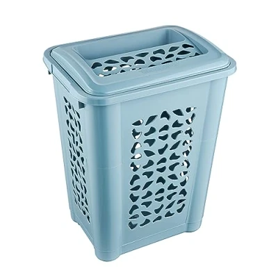 Image de keeeper Panier à Linge avec Fente d&#039;Insertion et Couvercle Rabattable, Design Ajouré, 60 L, Per, Nordic Blue