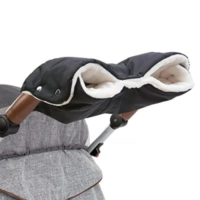 Image de Diaoprotect Chauffe Mains pour Poussette, Gants de Manchon avec Intérieur en Polaire, Respirant, Imperméable, Coupe vent, Taille Universelle Remorque Roue (Noir)