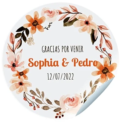Image de 24 étiquettes adhésives pour les fêtes. Autocollants personnalisés avec nom, date et dédicace cadeaux de vos invités. Taille 45 mm diamètre. (Modèle 4)