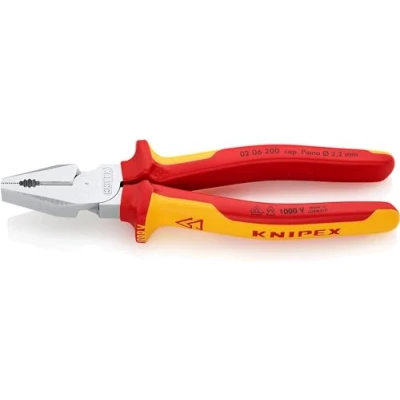 Image de Knipex Pince universelle à forte démultiplication chromée, isolées par gaines bi matière, certifiées VDE 200 mm 02 06 SB