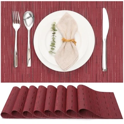 Image de Myir JUN Lot de 8 Sets Table, Tissé Lavable Napperons pour Cuisine ou Table à Manger Résiste la Chaleur Antidérapant Fait en Vinyle (30x45cm) (Rouge)