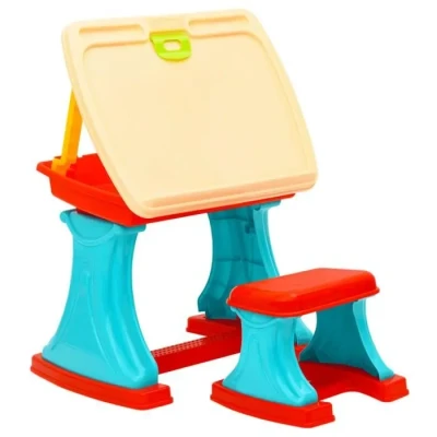 Image de vidaXL Bureau et Chevalet d&#039;Apprentissage Réglable pour Enfants Tableau d&#039;Ecriture avec Chaise Jouet Tout petits Maison 80343