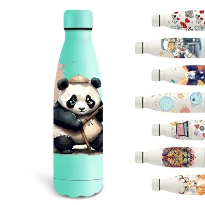 Image de Grsta Gourde, 500ml Gourde Isotherme, Personnalisée avec des Pandas, Enfant anti Fuite, Facile à Transporter, Bouteille d&#039;eau pour l&#039;École, Bureau, Voyage, Sports, Vert