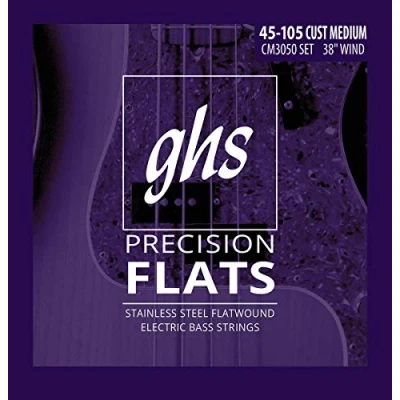 Image de cordes plates de précision pour GHS Strings CM3050, acier inoxydable, bobines 38 &quot;, médium personnalisé (.045 .105)