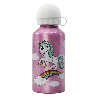 Image de Stor Gourde en aluminium pour enfants réutilisable 400 ml Licornes et arc ciel