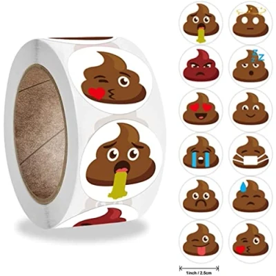 Image de Récompense de Merde Sticker Drôles,Autocollant Scolaires Recompense 500 pcs Autocollants Rouleau en Forme pour Cadeau Fête Magazine Bureau Enseignant étiquette