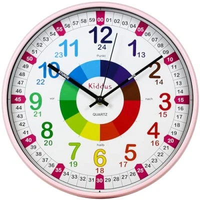 Image de Kiddus Horloge Murale Éducative pour Enfants, Garçon, Fille. Diamètre 30 cm.Time Teacher Analogique avec Exercices. Mécanisme en Quartz Silencieux.