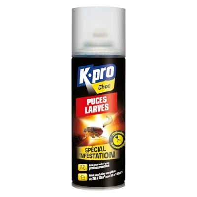 Image de K.PRO Choc Spray Aérosol Puces et Larves Diffusion Continue Spécial Infestation Elimine les Stoppe la Croissance des Technique Professionnelle 200ml 20 à 40m²