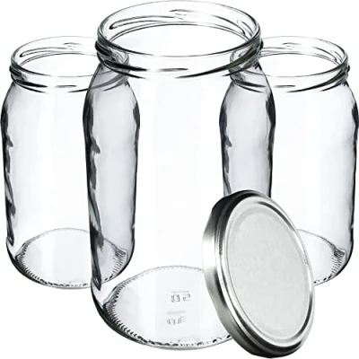 Image de KADAX Weck Lot de 8 bocaux en verre à insérer avec couvercle visser 900 ml Peuvent être utilisés comme pots confiture, provisions, conserve Argenté