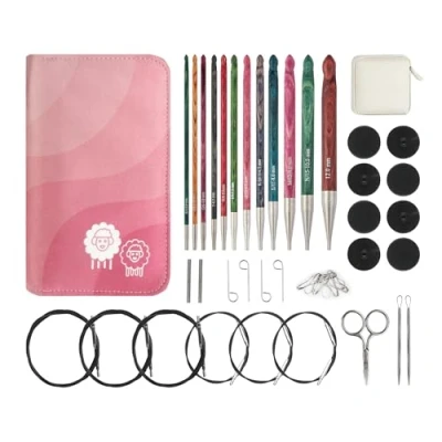 Image de KnitPro Ensemble de Crochets Dreamz afghans tunisiens interchangeables à 12 extrémités simples, poignées confortables code couleur pour débutants, professionnels et coffret cadeau