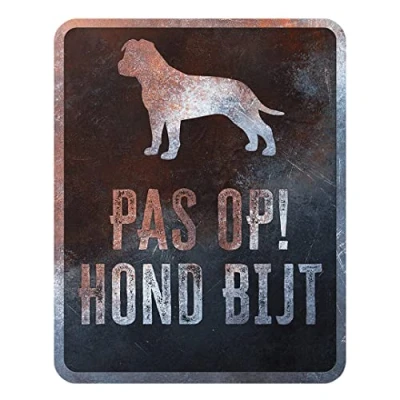 Image de D&amp;D Home, Panneau d&#039;avertissement Attention au Chien, 25x20x0,3 cm, Version néerlandaise, Fond Noir, en métal résistant à la Rouille avec Un Texte Amusant