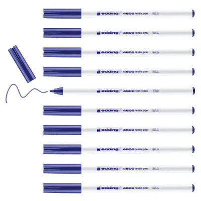 Image de edding 4600 feutre pour textiles bleu 10 pièces pointe ronde de 1 mm textile lavable en machine (60 C) décorer le tissu marqueur
