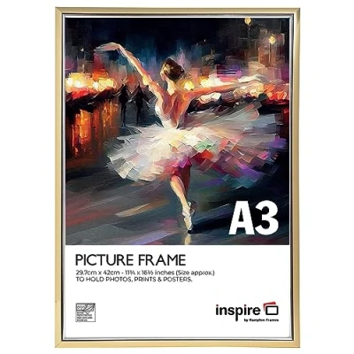 Image de Inspire By Hampton IBH EASA3GDP PK1 Cadre photo en plexiglas (sans verre) Doré Format A3 (30 x 42 cm)