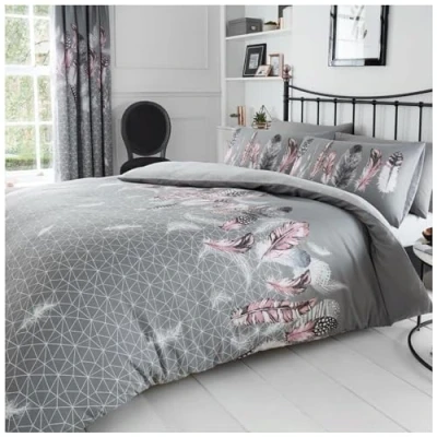 Image de GC GAVENO CAVAILIA Printed Duvet Cover Set Parure de lit réversible avec Housse Couette et taies d&#039;oreiller Facile d&#039;entretien, Polycoton Coton, 50% Polyester, Gris Plume, Simple