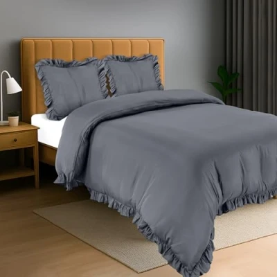 Image de Utopia Bedding Housse de Couette à Volants 200x200 cm avec 2 Taies d&#039;oreiller 80x80 (Gris) Parure Lit Ensembles Housses en Microfibre brossée Douce