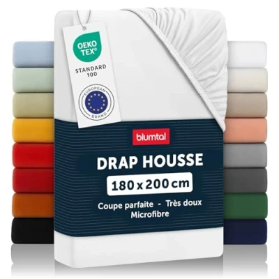 Image de Blumtal Basics Drap Housse180 x 200 30cm Housse 180 30cm, Microfibre De Haute Qualité Doux, Résistant, Anti Plis Certifié Oeko Tex Blanc