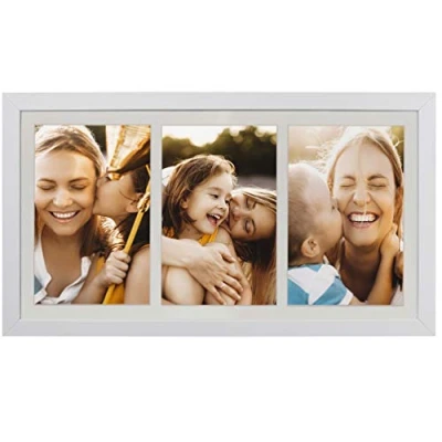 Image de BD ART Cadre photo 18 x 35 cm, pour trois photos, avec passe partout, 10 15 en bois MDF, blanc, moderne, à accrocher au mur ou placer sur une armoire