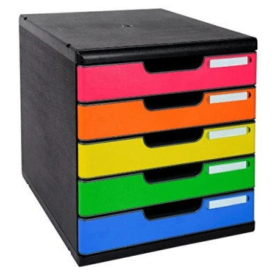 Image de Exacompta Réf. 301798D MODULO A4 Caisson 5 tiroirs fermés pour documents A4+ Dimensions extérieures : Profondeur 35 x largeur 28,8 Hauteur 32 cm Noir/arlequin glossy