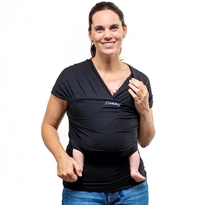 Image de CuddleBug Écharpe de Portage Facile à Enfiler Porte Bébé Naissance Multifonctionnel Pour les Bébés Jusqu’à 16 Kg Sling Mains Libres Couverture (Noir/Black)