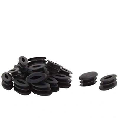 Image de sourcing map 20pcs Bouchon Pied de Chasie Embout Capuchon Jambe Tube Insert Table Meuble Protection Plastique Ovale Noir 15 x 30 mm